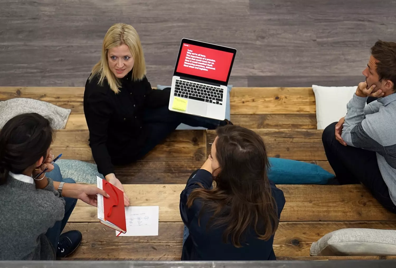 Casual meeting space with bleacher seating for collaboration