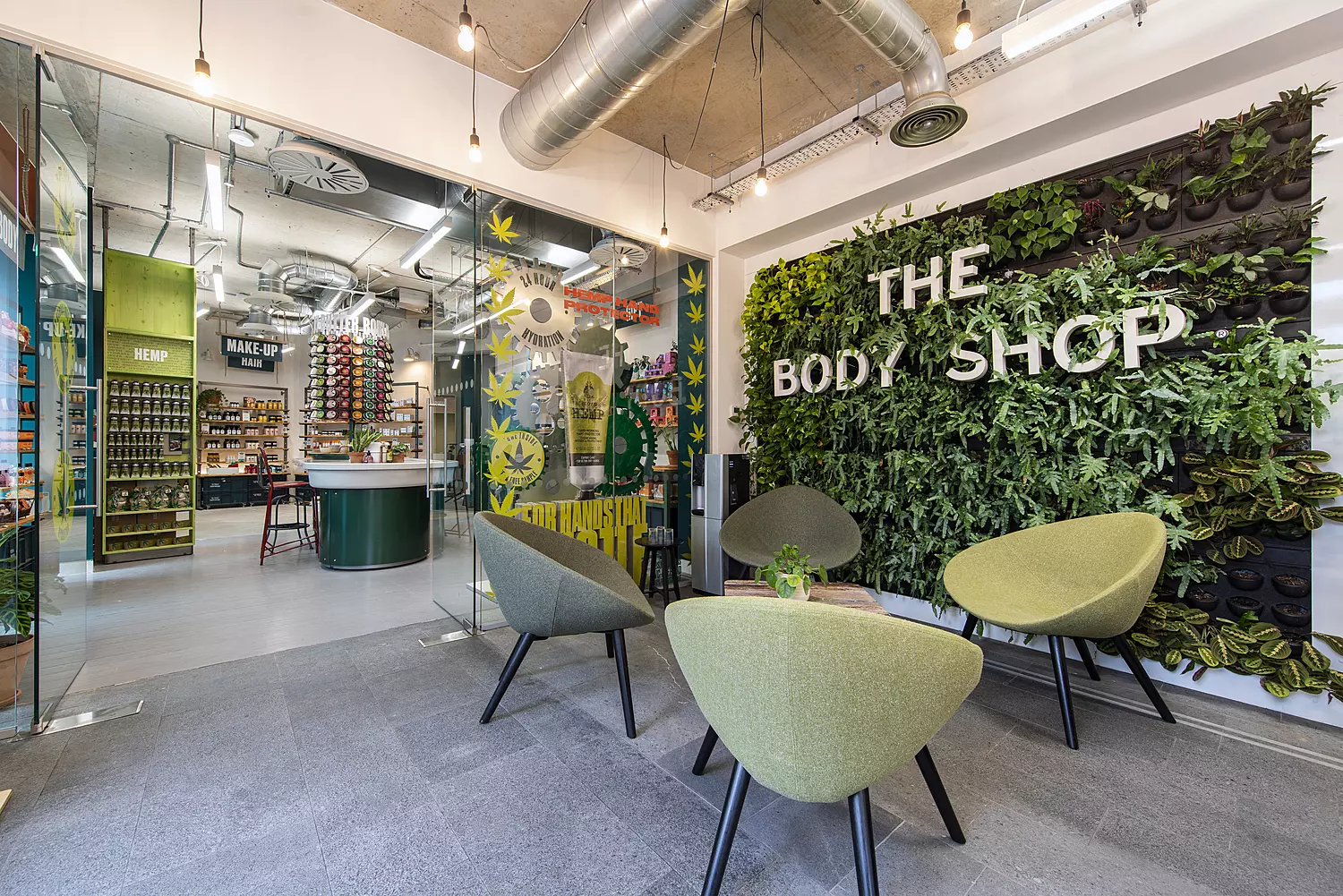The Body Shop's office branded plant wall