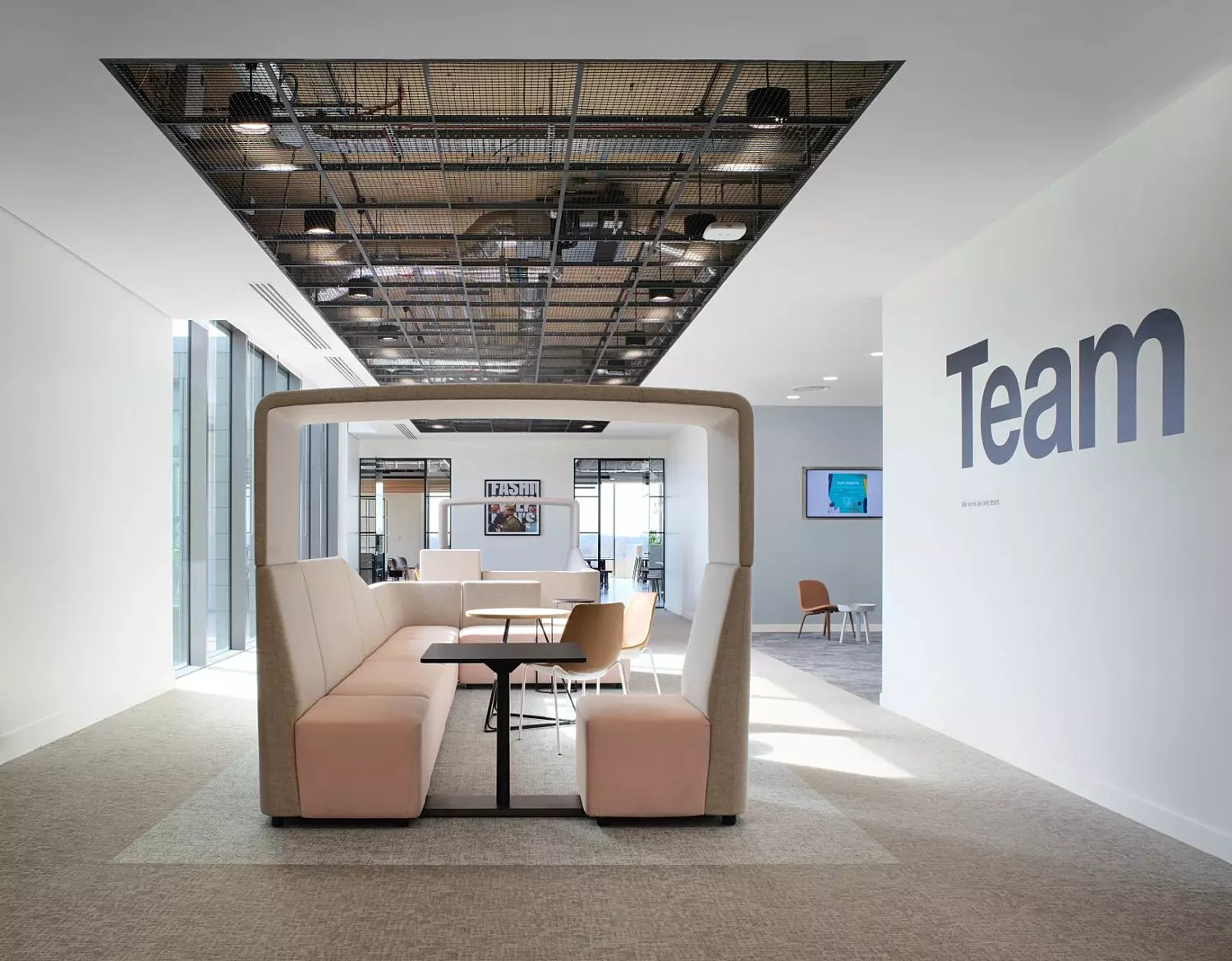 Trendy booth seating at Three's Reading office