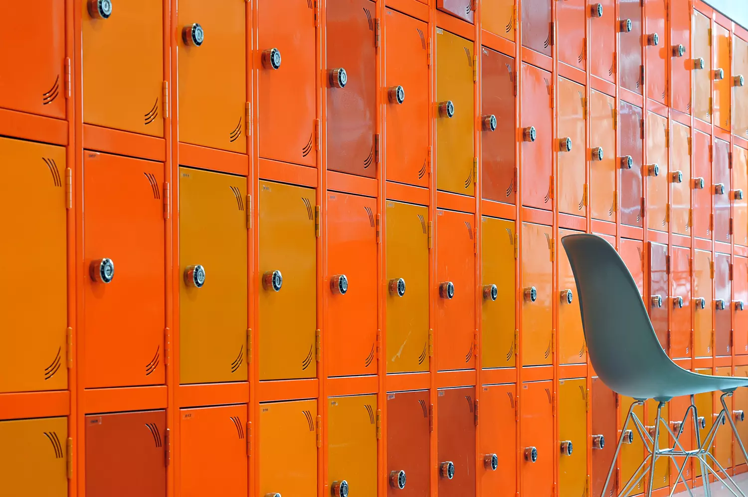 Brightly coloured office lockers