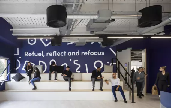 Bleacher seating at Bionic's Luton office