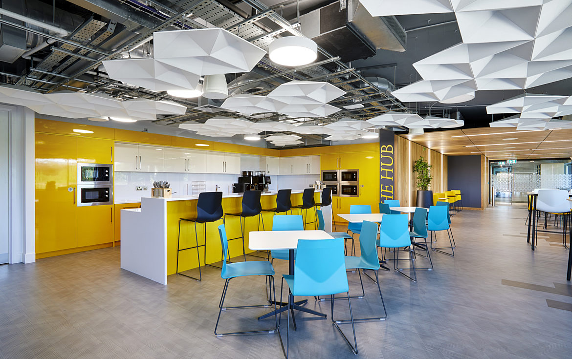 Bright colourful staff kitchen in modern fit out