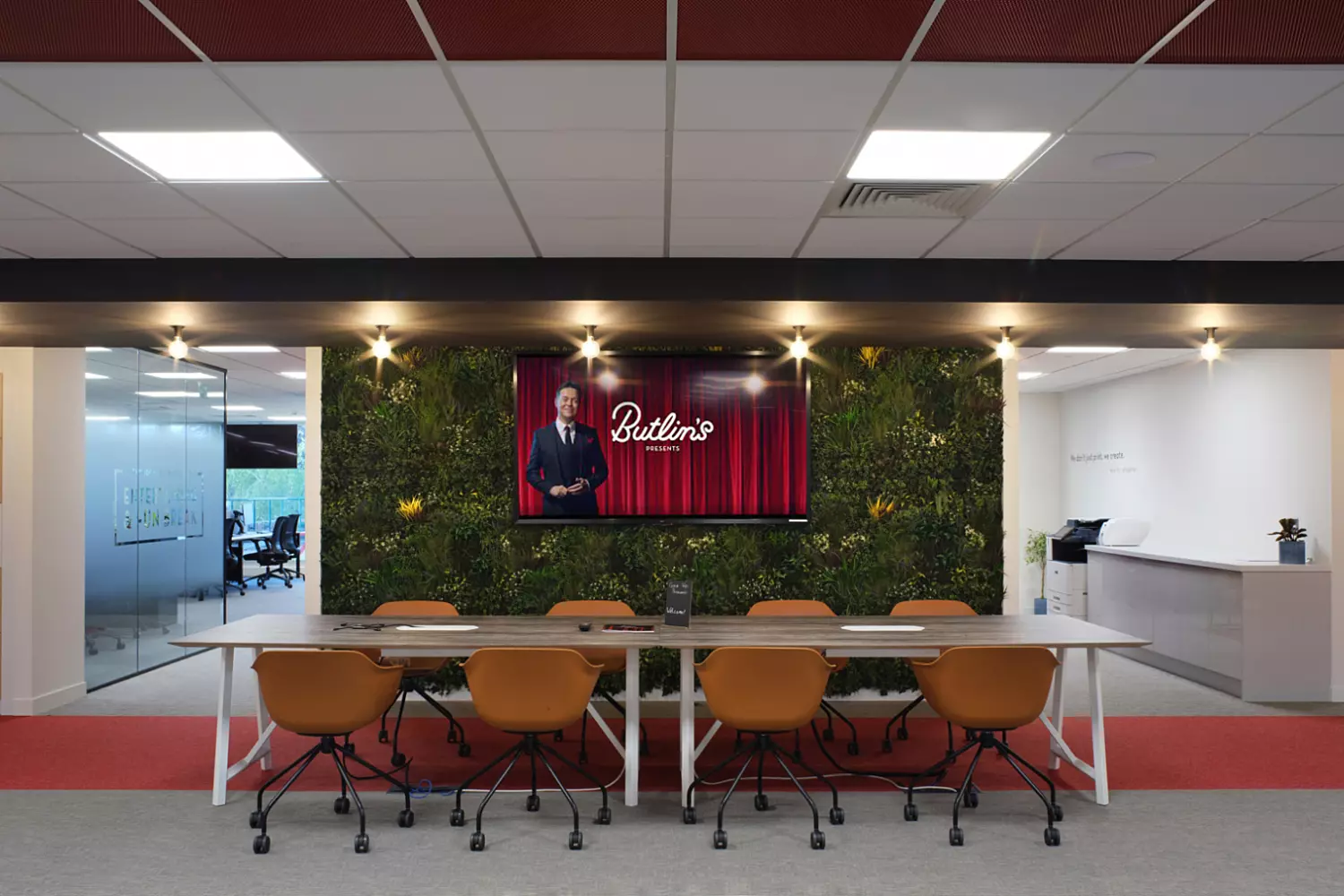 Touchdown space at Butlins complete with green wall