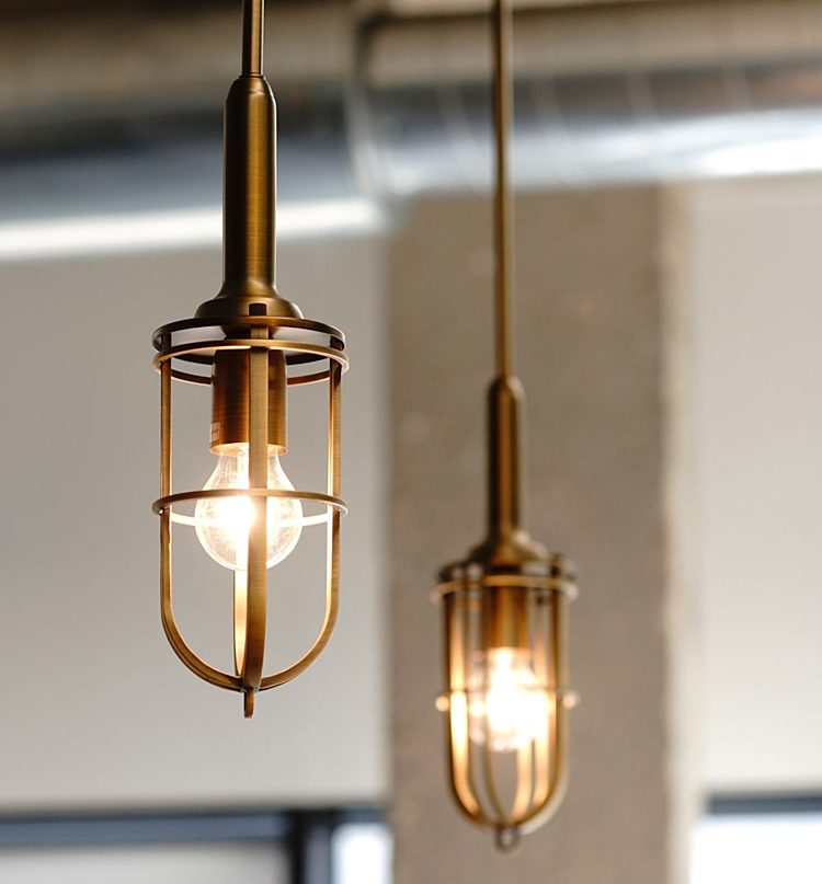 suspended exposed light bulbs for modern office