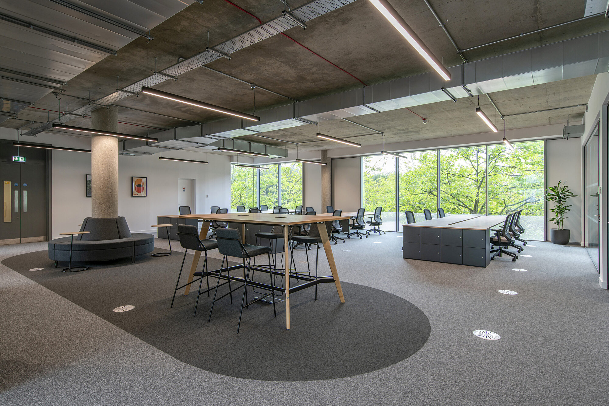 Cat A Plus office space with exposed concrete ceilings