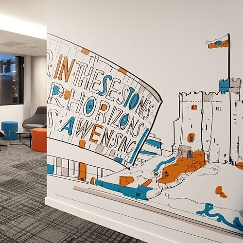 MotoNovo Cardiff Castle mural in office