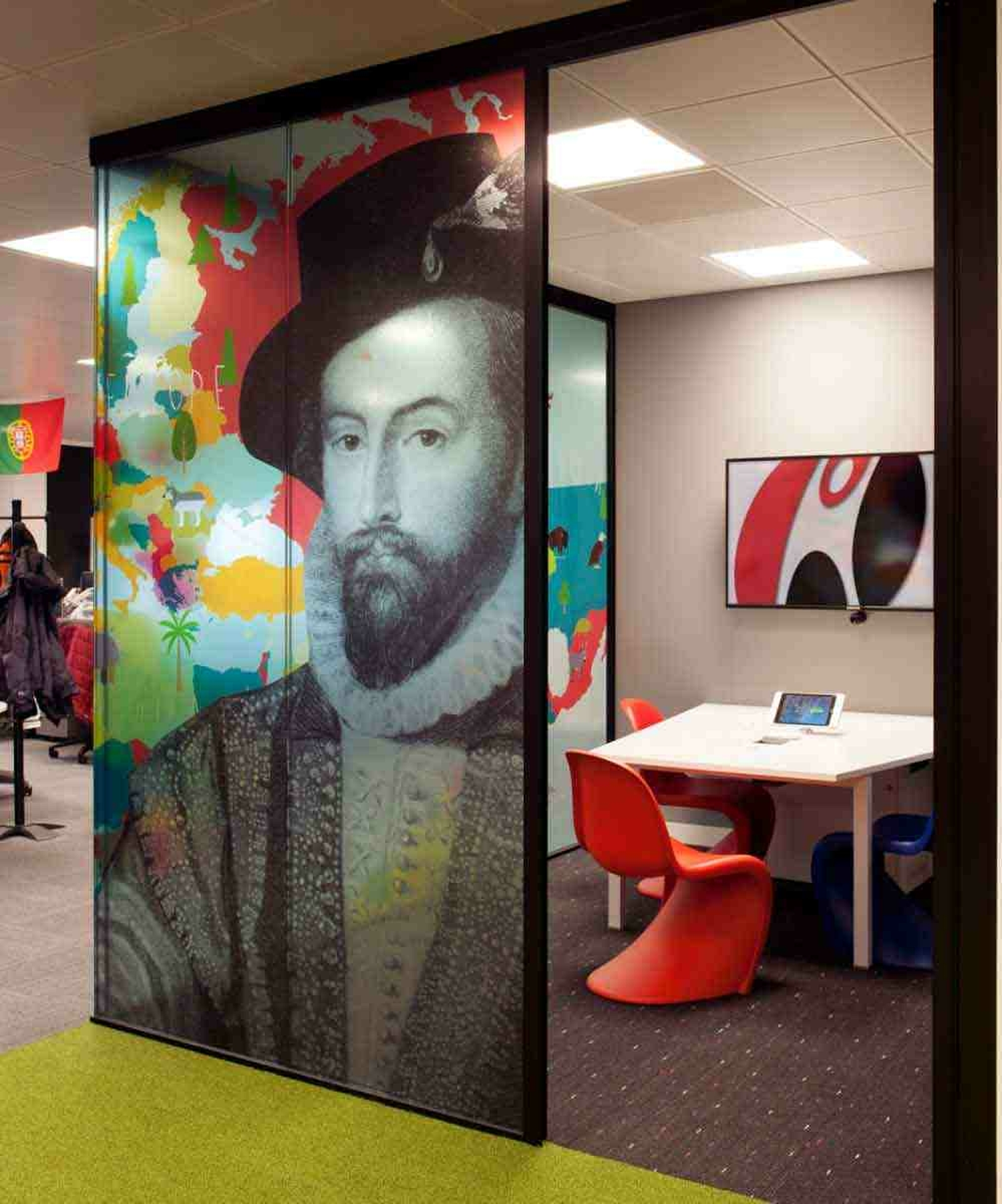 Colourful prints on meeting pod
