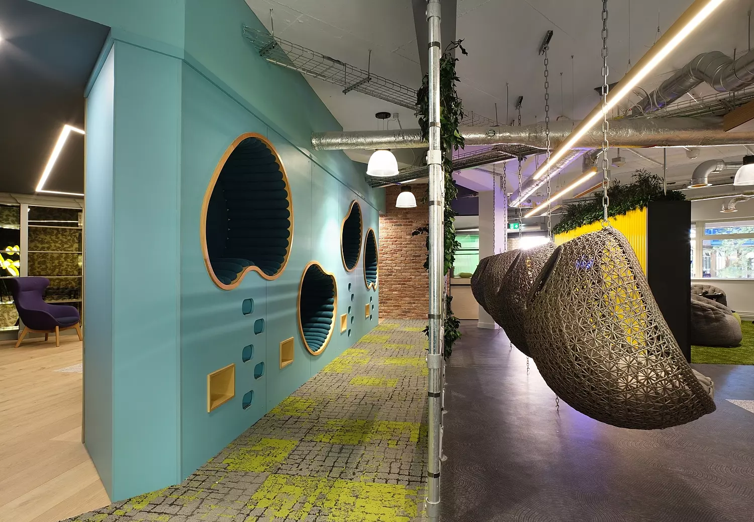 Surrey university's refurbished design with wicker chair pods