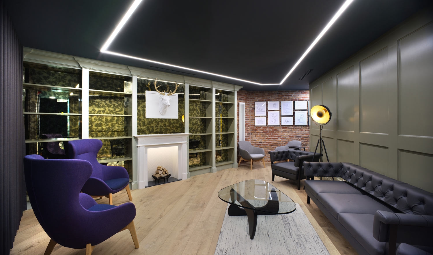 Library inspired design office breakout space