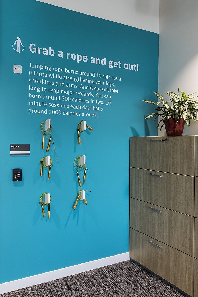 Symantec's office design for wellbeing with jump ropes