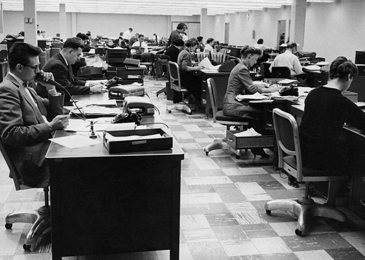 Open plan office in the 60s