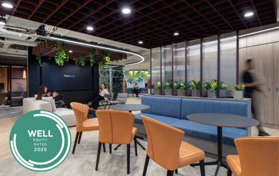 Open plan office with WELL Accreditation seal