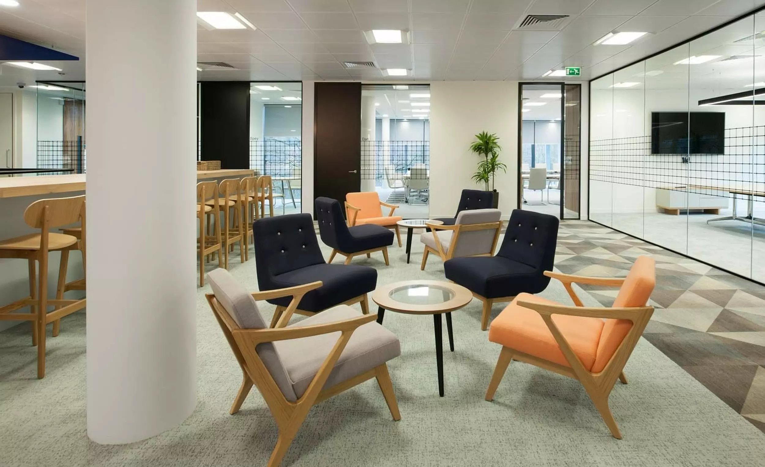 Modern office lounge ideal for a stylish office fit out.