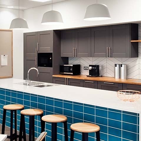 Cool office design with kitchen